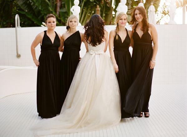 Bits & pieces, bridesmaids, black, wedding dress, long, ribbon