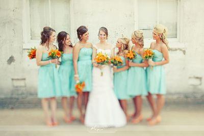 The Girls, bridesmaids, bouquet, yellow, blue,turquoise