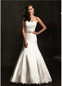 Bridal Dresses. 2014 Good Satin Mermaid Strapless Chapel Train Lace Appliques Wedding Dress