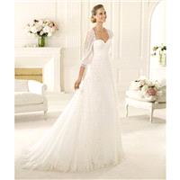 Exquisite A-line Sweetheart 3/4 Length Sleeve Lace Sweep/Brush Train Chiffon Wedding Dresses - Dress