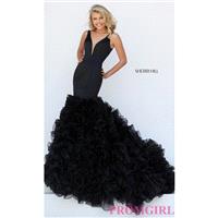 Sherri Hill V-Neck Dress with Full Ruffled Skirt - Discount Evening Dresses |Shop Designers Prom Dre