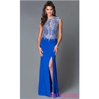 Long High Neck Sleeveless Blue Jersey Prom Dress MF-E1886 - Discount Evening Dresses |Shop Designers
