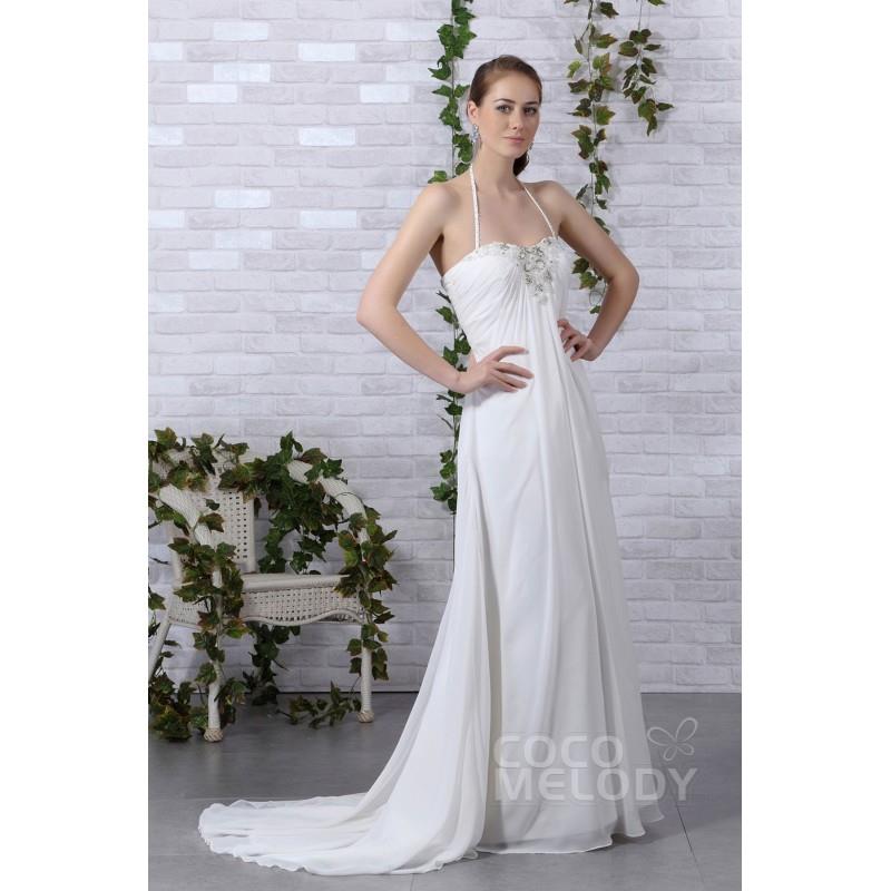 My Stuff, Impressive Sheath-Column Halter Court Train Chiffon Wedding Dress CWLT130A7 - Top Designer