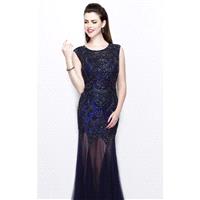 Midnight Embellished Keyhole Back Gown by Primavera Couture - Color Your Classy Wardrobe