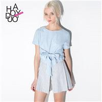Sweet College style spring/summer 2017 new fold system bow short sleeve t-shirt woman - Bonny YZOZO