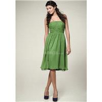 Strapless Chiffon A line Sleeveless Knee Length Bridesmaid Dress With Ruching - Compelling Wedding D