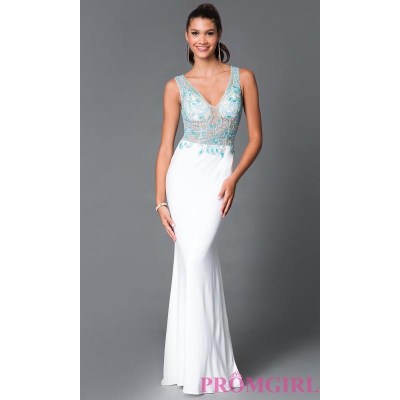 My Stuff, Long White Sheer Illusion Bodice Prom Dress by Temptation - Discount Evening Dresses |Shop