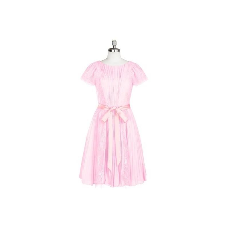 My Stuff, Candy_pink Azazie Miley - Scoop Knee Length Chiffon, Charmeuse And Lace Back Zip Dress - T
