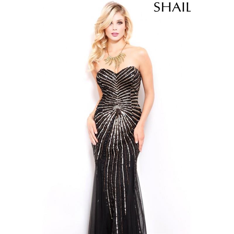 wedding, Black/Bronze Strapless Beaded Gown by Shail K - Color Your Classy Wardrobe