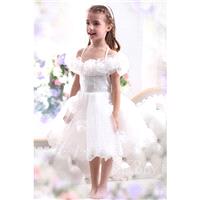 Pretty A Line Halter Tea Length Tulle Ivory Flower Girl Dress CKZK13003 - Top Designer Wedding Onlin