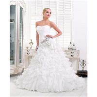 Charming A-line Strapless Beading Lace Ruching Sweep/Brush Train Organza Wedding Dresses - Dressesul