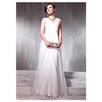 In Stock Elegant Tencel & Malay Satin A-line Low V-neck White Prom Dress - overpinks.com