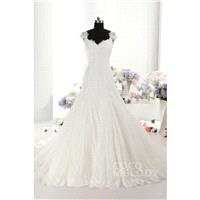 Trendy A-line Straps Train Lace Ivory Sleeveless Lace up-Corset Wedding Dress with Beading CWLT14019