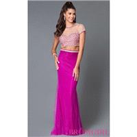 Pink Two Piece Lace Floor Length Dress - Discount Evening Dresses |Shop Designers Prom Dresses|Event