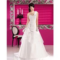 Charming A-line One Shoulder  Ruching Hand Made Flowers Sweep/Brush Train Organza Wedding Dresses -