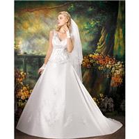 Generous A-line Straps V-neck Lace Chapel Train Satin Wedding Dresses - Dressesular.com