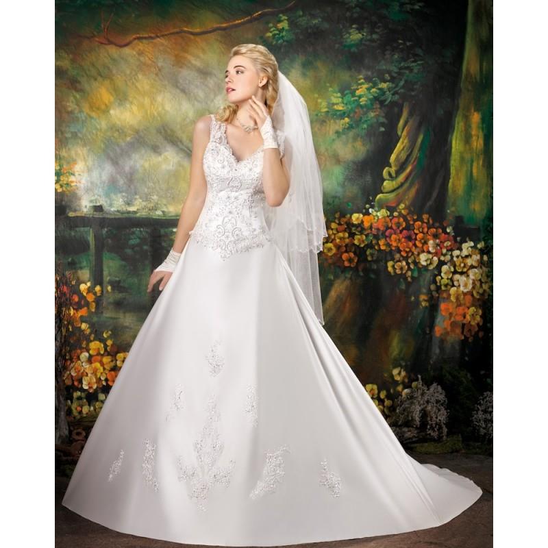wedding, Generous A-line Straps V-neck Lace Chapel Train Satin Wedding Dresses - Dressesular.com