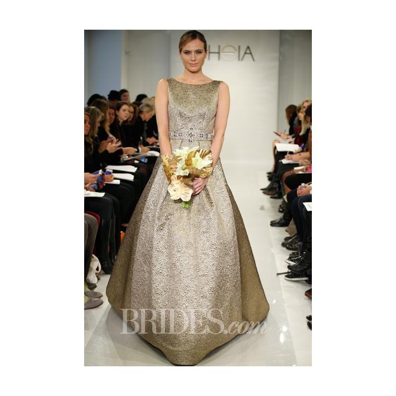 My Stuff, Theia - Fall 2014 - Ava Gold Ball Gown Wedding Dress with Bateau Neckline - Stunning Cheap