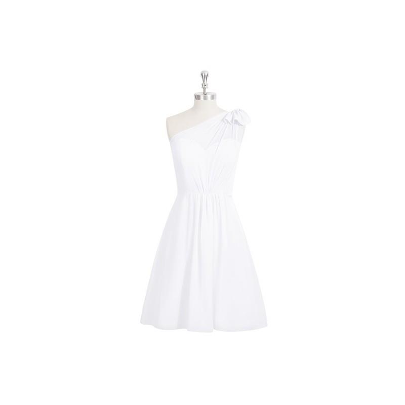 My Stuff, White Azazie Monserrat - Knee Length Chiffon Illusion One Shoulder Dress - Charming Brides