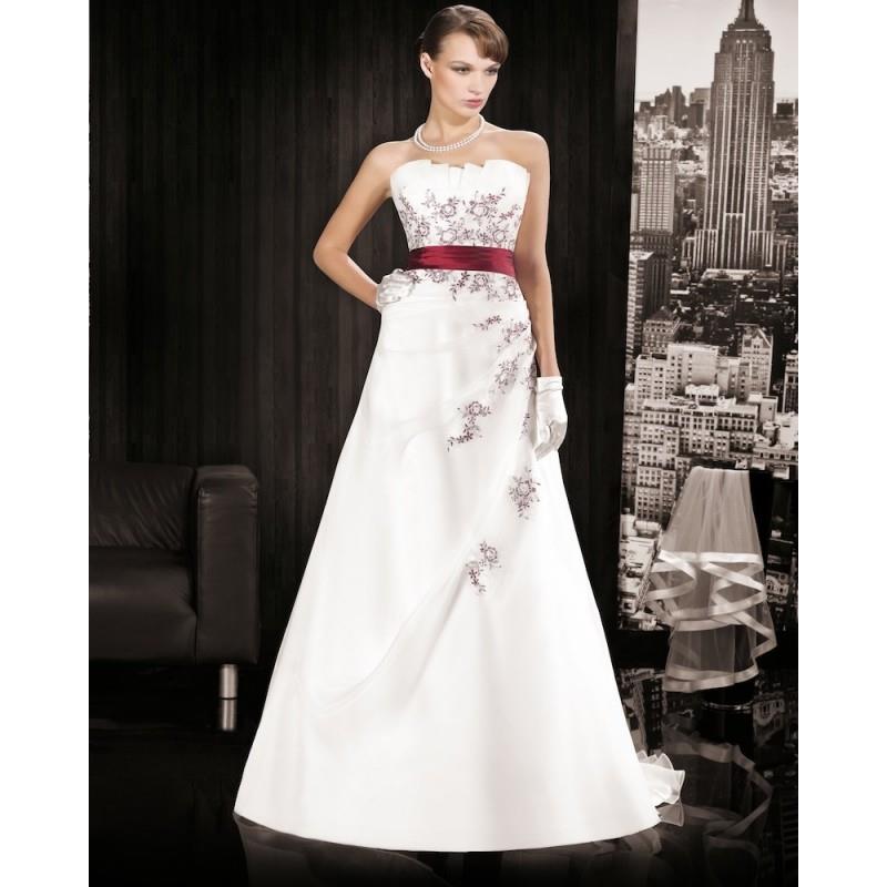 My Stuff, Charming A-line Strapless Embroidery Sweep/Brush Train Satin&Organza Wedding Dresses - Dre
