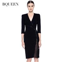 2017 qualities new fashionable zipper deep v sexy dress seven-sleeve bandage dress H1507 - Bonny YZO
