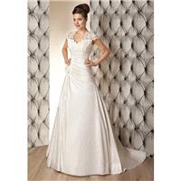 Retro A line Queen Anne Taffeta & Lace Asymmetric Waist Floor Length Wedding Dresses - Compelling We