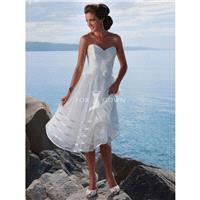 Schulterfreies Hochzeitskleid Strand mit handgefertigten Blumiges Bouquet an Rock Seitenlänge Hip Te