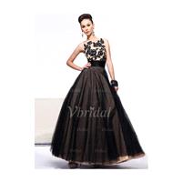 Ball-Gown Scoop Neck Floor-Length Tulle Prom Dress With Embroidered Sequins - Beautiful Special Occa