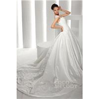 Casual A-line Straps Chapel Train Satin Ivory Wedding Dress CWLT130CB - Top Designer Wedding Online-