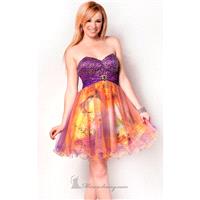 Purple/Print Empire Waist Strapless Dress by Nina Canacci - Color Your Classy Wardrobe