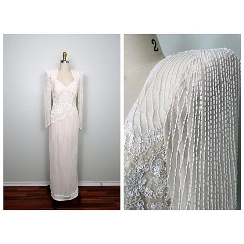 My Stuff, Heavy Pearl Beaded Sequin Gown // Fully Embellished Silk Wedding Dress // Ivory Cream Whit
