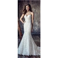 Eddy K. CT200 2018 Ivory Sweet Chapel Train Sweetheart Sleeveless Column Lace Covered Button Embroid