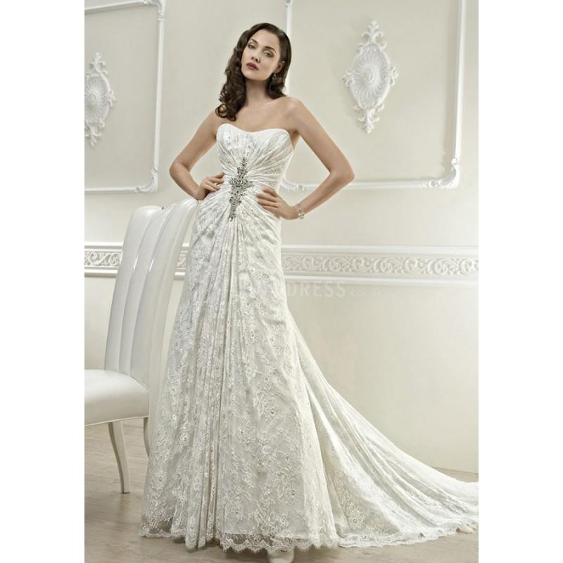 My Stuff, Timeless A line Lace Floor Length Scoop Wedding Dress With Ruching - Compelling Wedding Dr