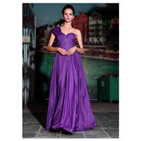 In Stock Noble A-line Sweetheart One Shoulder Neckline Full Length Ruched Beaded Party Dress - overp