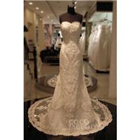 Unique Sheath-Column Sweetheart Natural Chapel Train Lace Ivory Sleeveless Zipper Wedding Dress with
