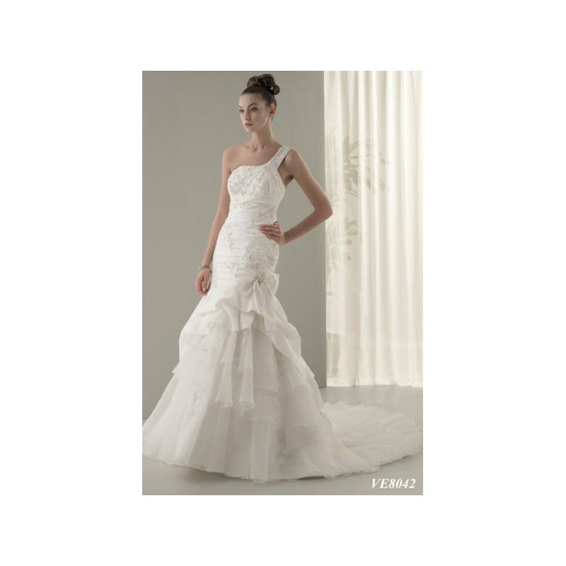 My Stuff, Mellifluous One Shoulder Applique Beads Working Bow Organza Satin Chapel Train Bridal Gown
