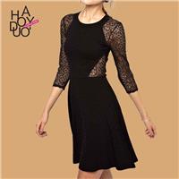 2017 winter dress professional women in new wind-pierced lace stitching at the waist slim dresses wi