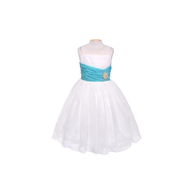 My Stuff, Off-White Chiffon Pleat & Pearl Dress w/ Turquoise Sash Style: D2751 - Charming Wedding Pa