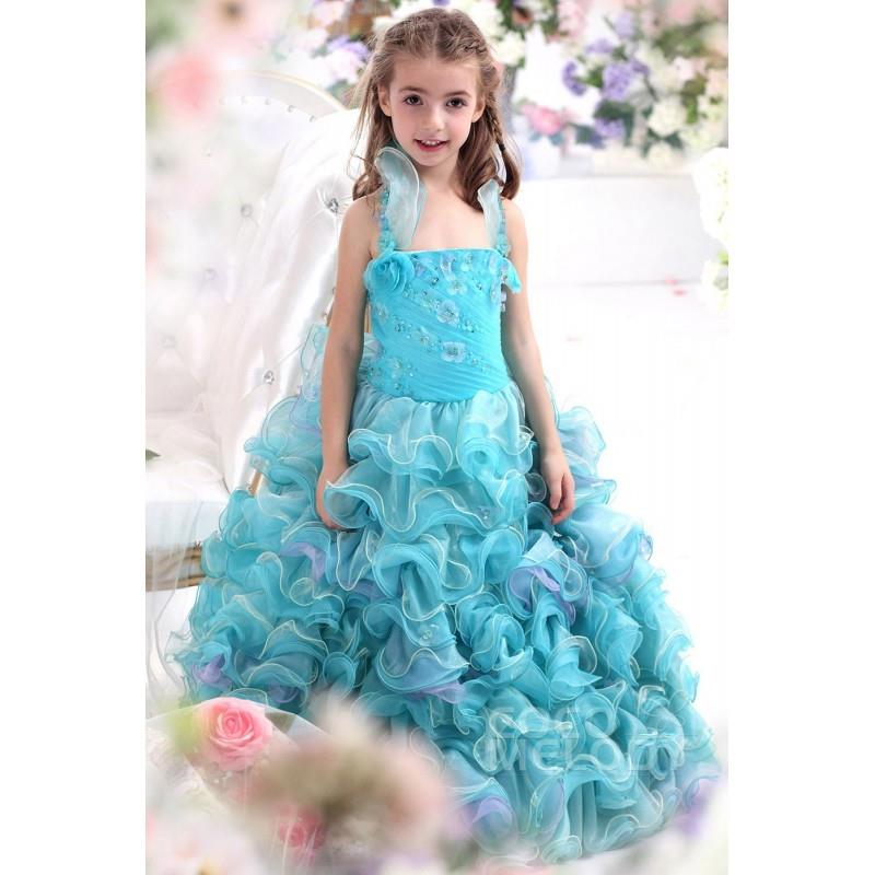 My Stuff, Cute Ball Gown Halter Blue Glow Floor Length Organza Girls Pageant Dress CKZF13006 - Top D