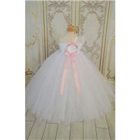 Vintage White Pink and Grey Flower girl tutu dress - Hand-made Beautiful Dresses|Unique Design Cloth