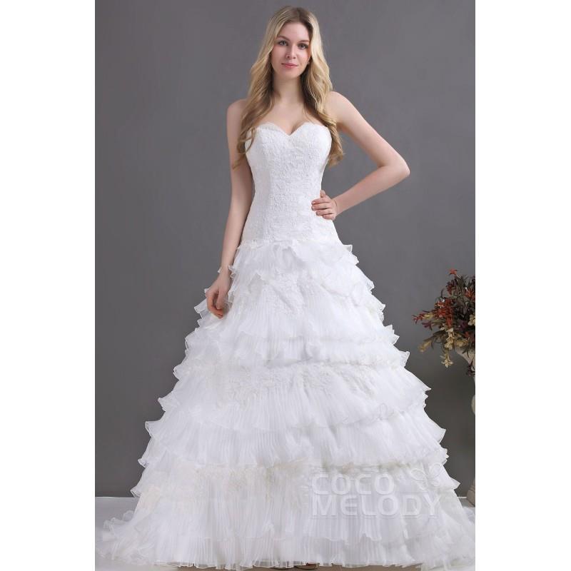 My Stuff, Fabulous A-Line Sweetheart Court Train Cascading Ruffles Organza Wedding Dress CWLT13073 -