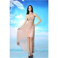 Romantic Asymmetrical High Neck Natural High-Low Sleeveless Key Hole Party Dress with Beading COKH15