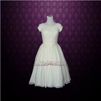Victorian Modest Chiffon Tea Length Lolita Wedding Dress with Short Sleeves | Short Wedding Dress |