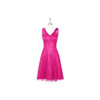 Fuchsia Azazie Alma - V Neck Knee Length Lace Illusion Dress - Charming Bridesmaids Store