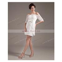 Sheath/Column Strapless Half sleeve Satin White Wedding Dress With Lace BUKCH294 In Canada Wedding D