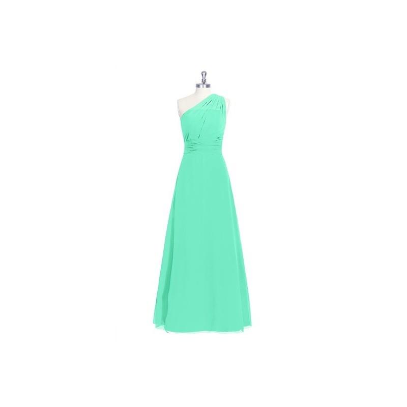 My Stuff, Turquoise Azazie Ashley - Floor Length One Shoulder Strap Detail Chiffon Dress - Charming