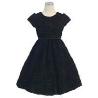 Black Large Flower Embroidered Mesh Dress w/ Dainty Ribbon Style: DSK266 - Charming Wedding Party Dr