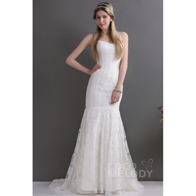 My Stuff, Modest Trumpet-Mermaid Spaghetti Strap Train Lace Lace Up-Corset Wedding Dress CWLT130F8 -