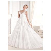 Glamorous Tulle V-neck Neckline Natural Waistline A-line Wedding Dress With Appliques - overpinks.co