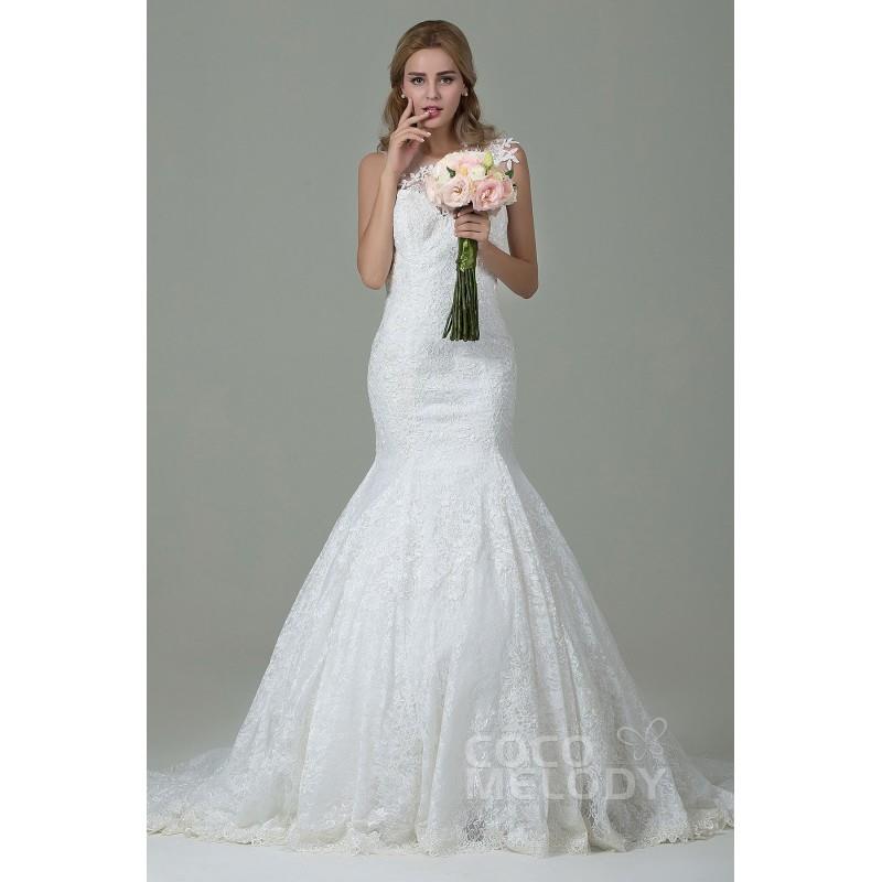 My Stuff, Pretty Trumpet-Mermaid Illusion Dropped Court Train Tulle and Lace Ivory Sleeveless Side Z